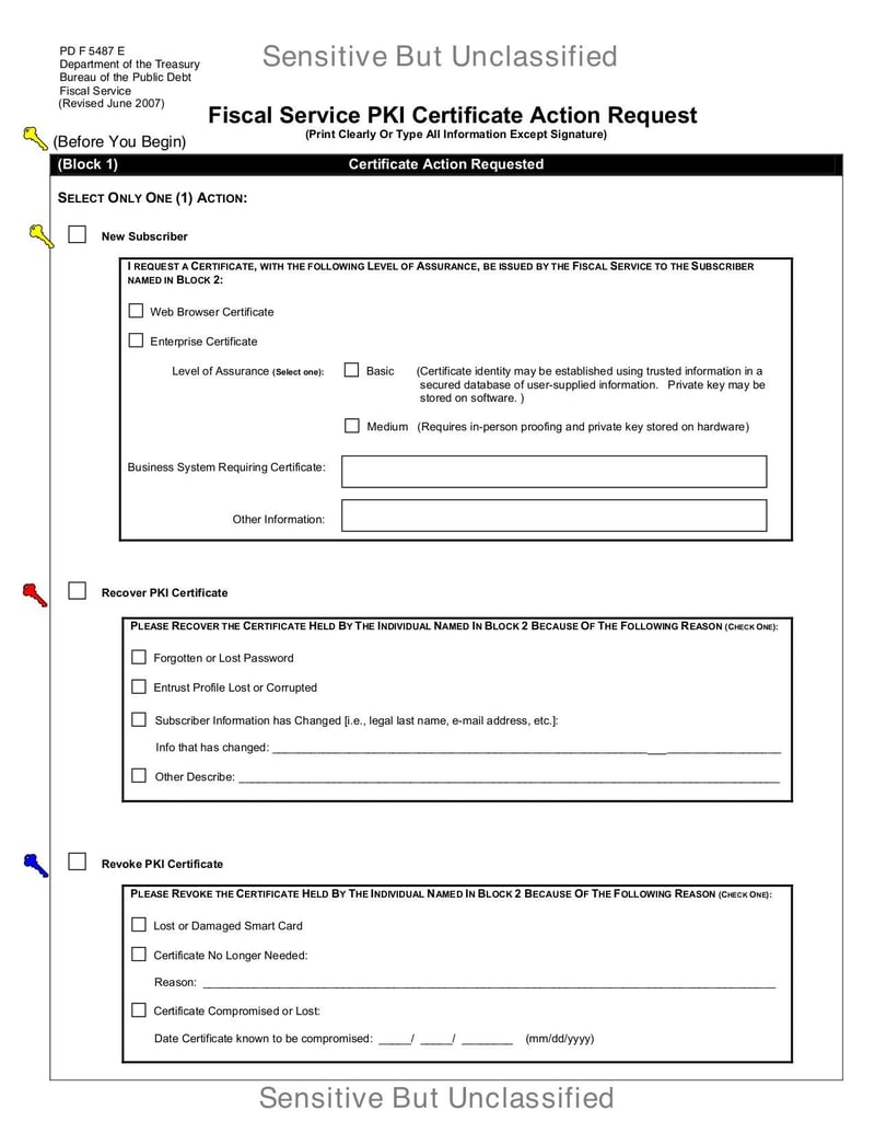 Large thumbnail of Fiscal Service PKI Certificate Action Request - Jun 2007