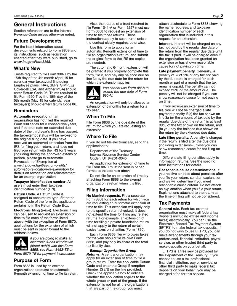 Large thumbnail of Form 8868 - Jan 2022