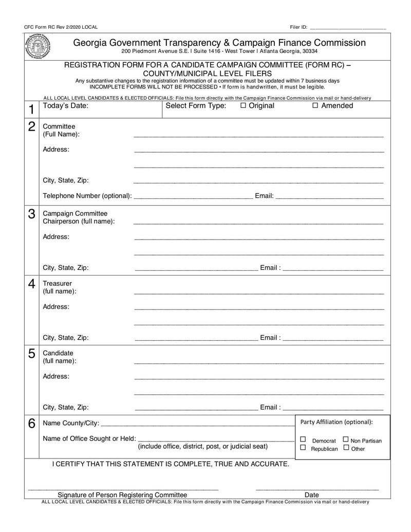 Large thumbnail of Registration Form for a Candidate Campaign Committee - Feb 2020