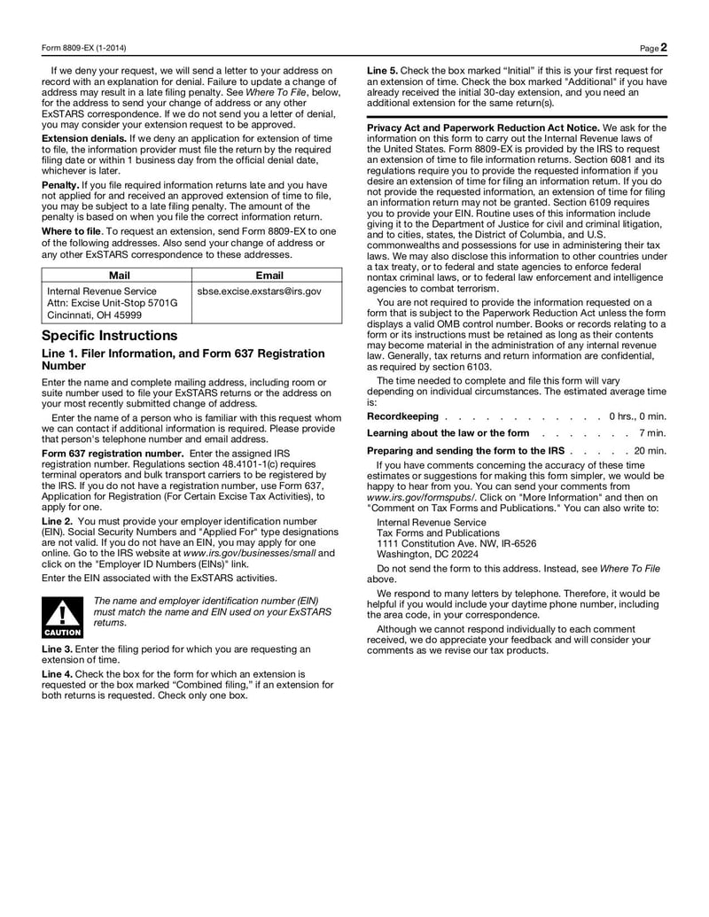 Large thumbnail of Form 8809-EX - Jan 2014