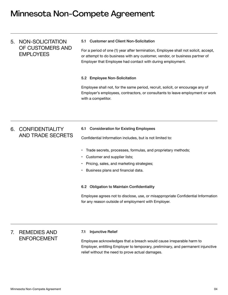 Non-Compete Agreement Minnesota for specifying employment restrictions on competitive work within the state’s legal limits