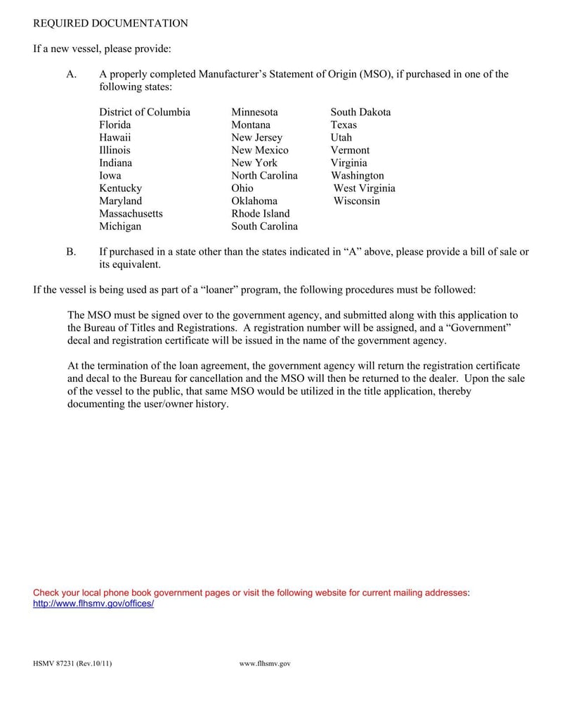 Large thumbnail of Florida Application for Governmental Vessel Registration Number