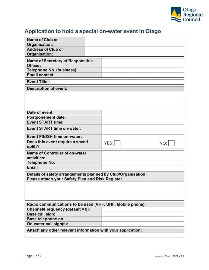 Large thumbnail of Application to Hold a Special Event in Otago - Mar 2022