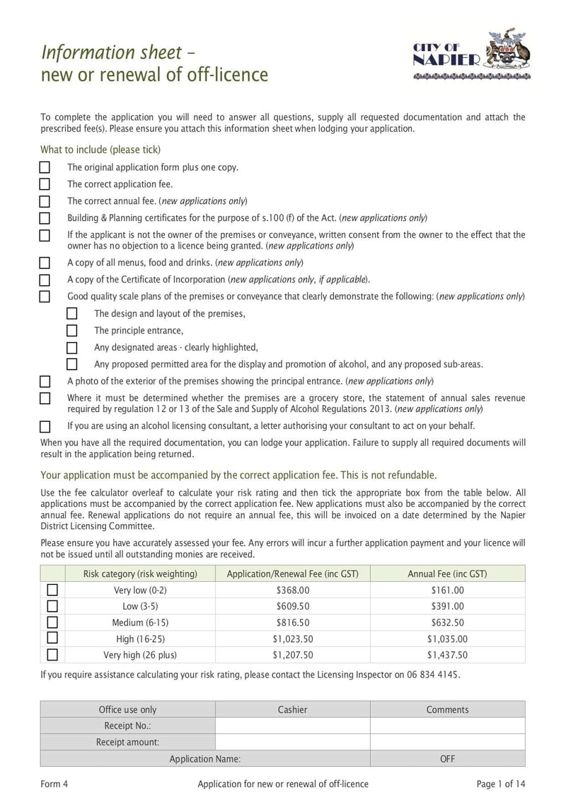 Large thumbnail of Form 4 Application for New or Renewal of Off-Licence - Oct 2015