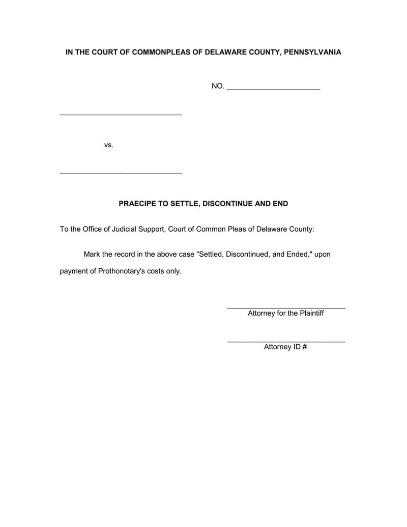 Large thumbnail of Delaware Praecipe to Settle, Discontinue and End