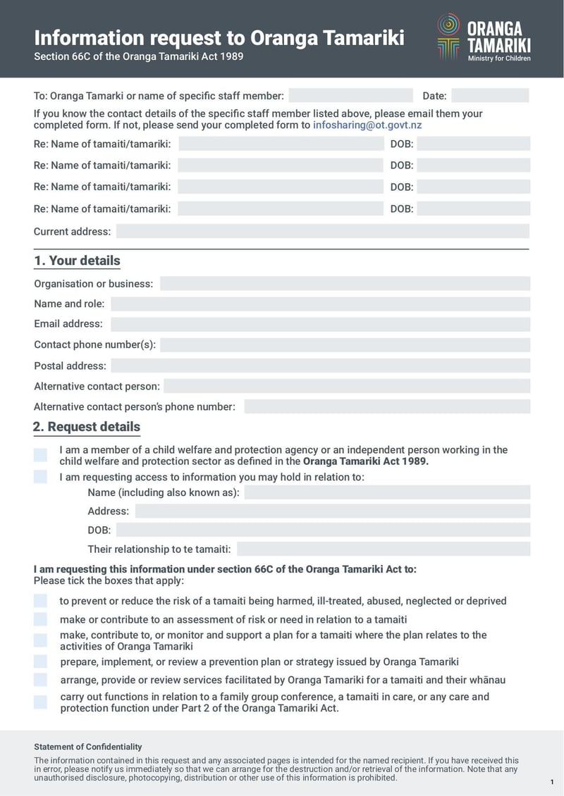 Large thumbnail of Form to Request Info from Oranga Tamariki - Oct 2021