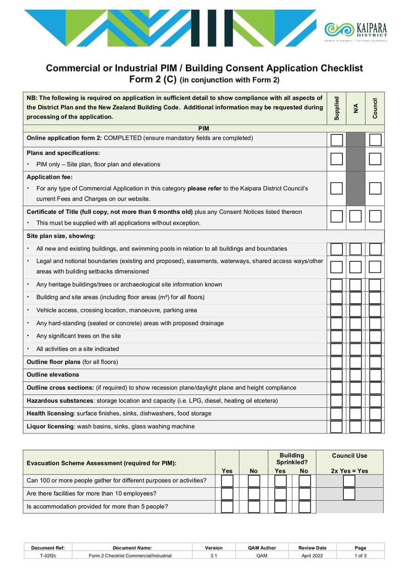 Large thumbnail of PF Form 2 (C) Comm Industrial Checklist - Apr 2022