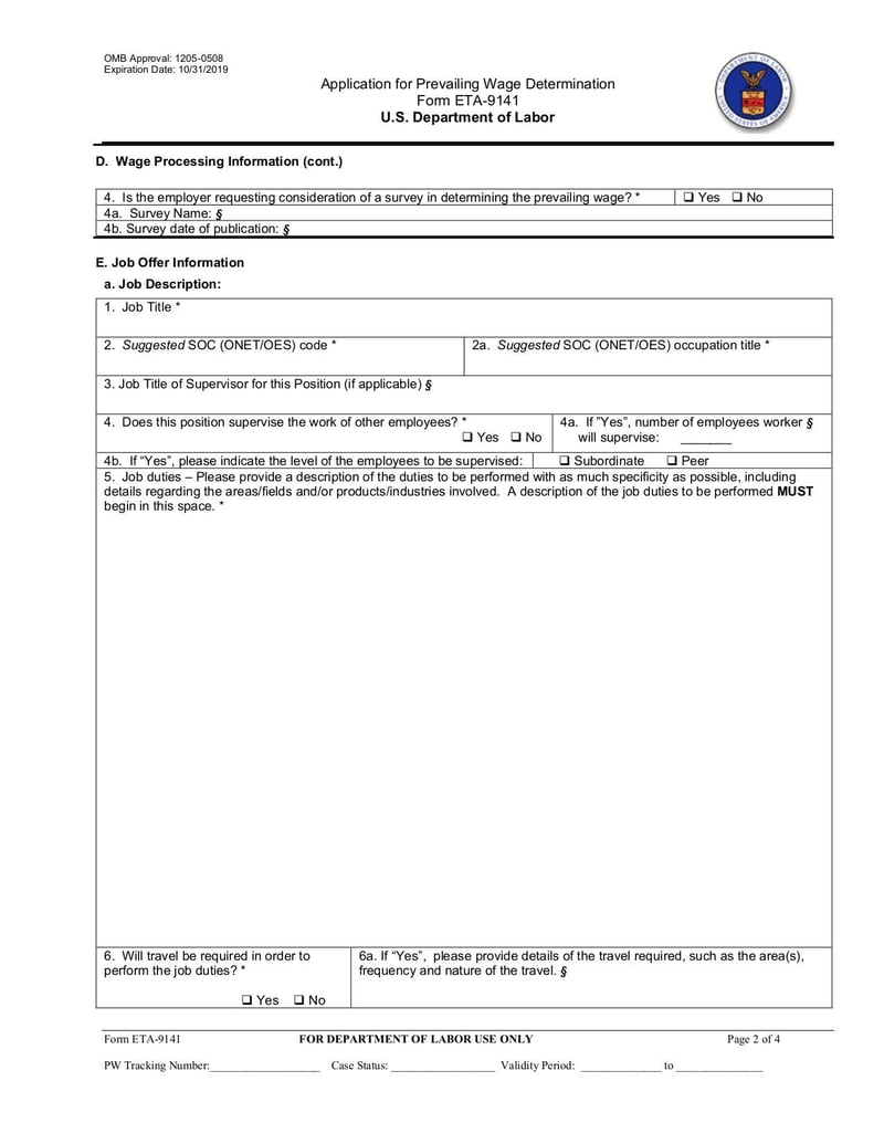 Large thumbnail of Application for Prevailing Wage Determination Form ETA-9141 - Sep 2019