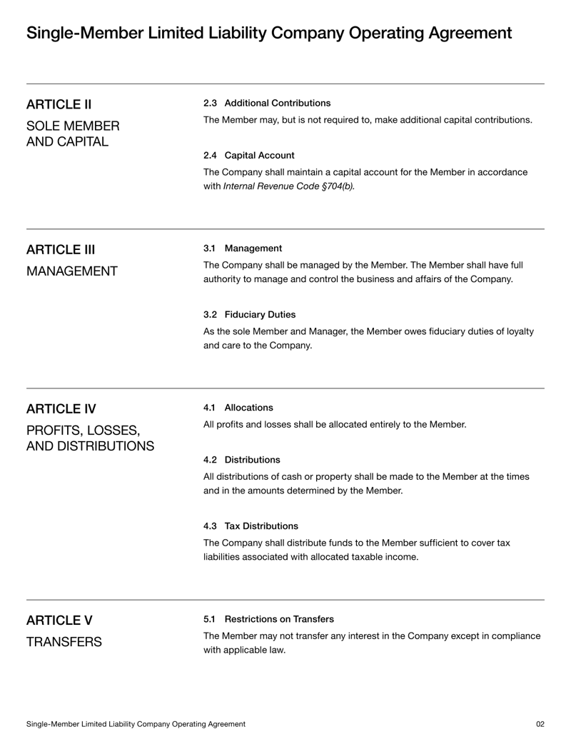 Single-Member LLC Operating Agreement for sole proprietors forming a limited liability company
