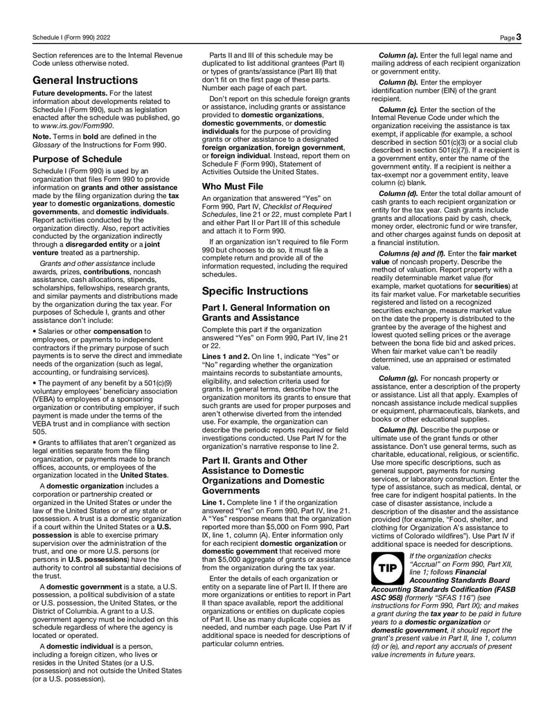 Large thumbnail of Schedule I (Form 990) - Jan 2022