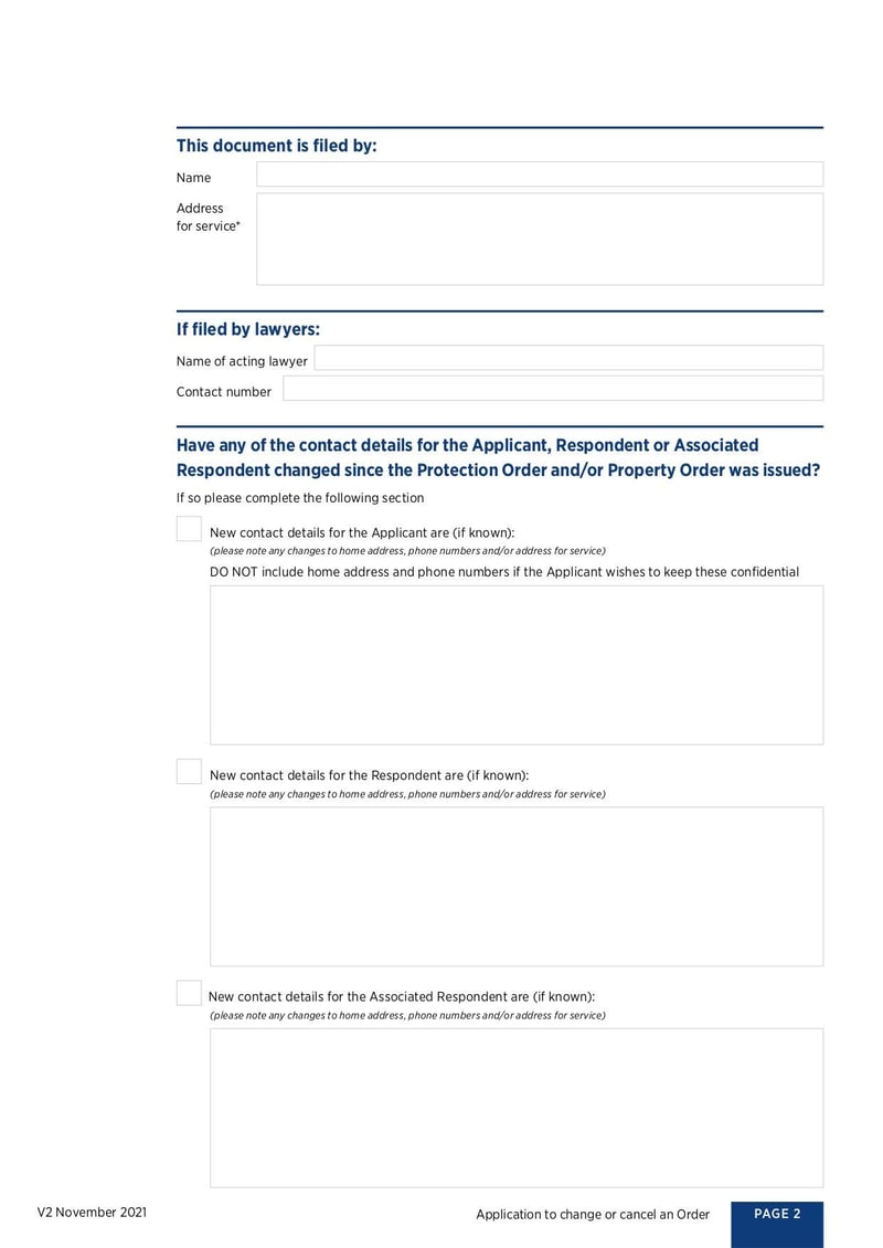 Large thumbnail of Application to Change or Cancel an Order - May 2022