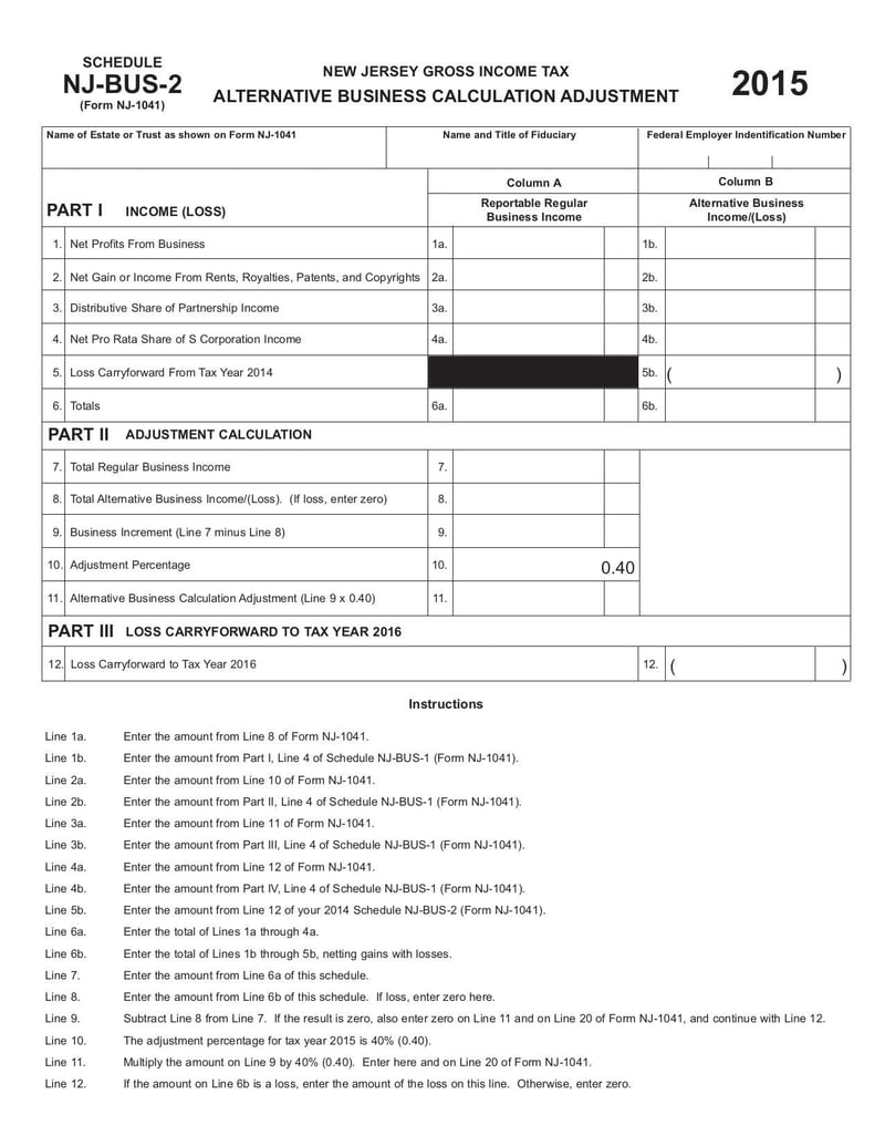 Large thumbnail of Schedule NJ-BUS-2 Form NJ-1041 - Jan 2016