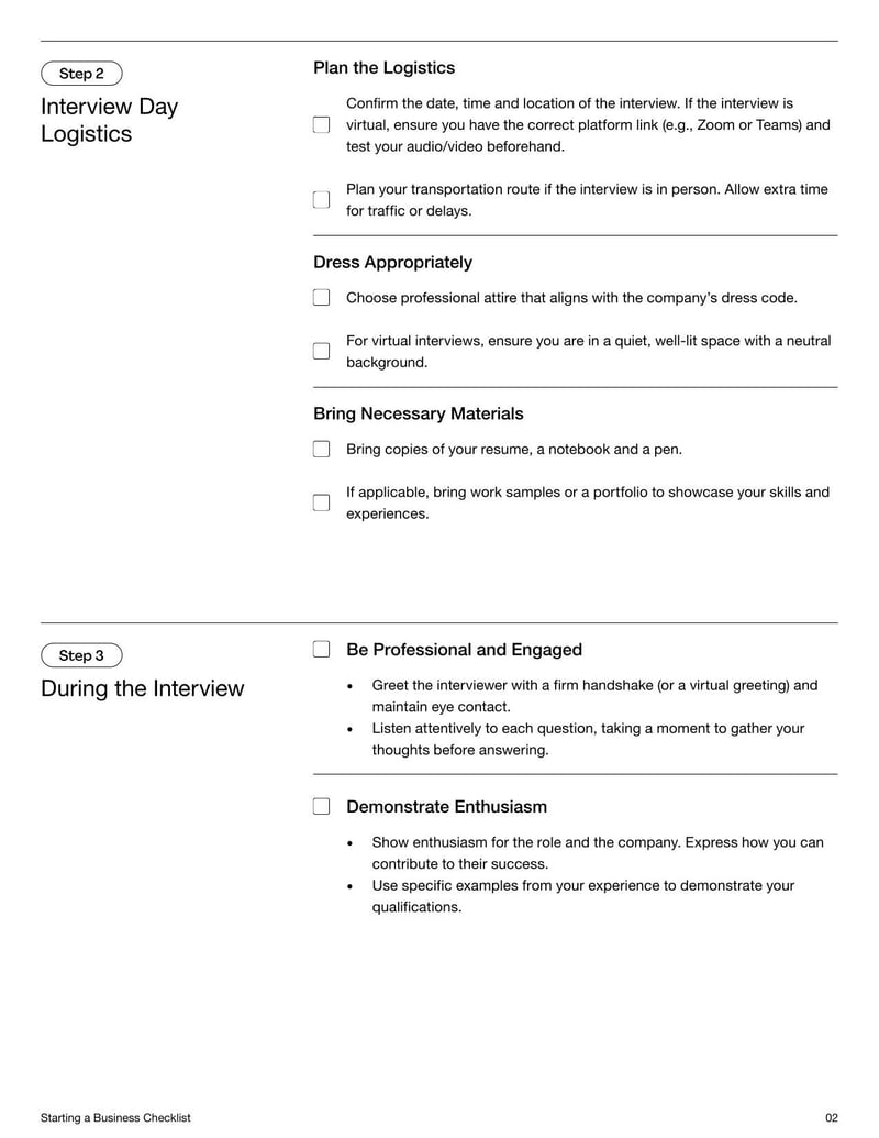 Interview Preparation Checklist for helping candidates get ready for upcoming job interviews