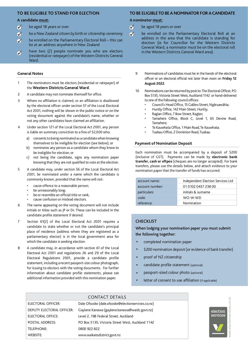 Large thumbnail of Western Districts General Ward Nomination Form - Jul 2022