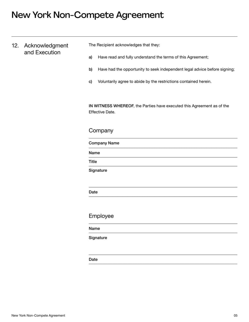 Non-Compete Agreement New York for defining employment restrictions on competitive work within the state’s legal limits