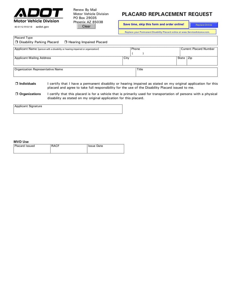 Large thumbnail of Placard Replacement Request - Oct 2018