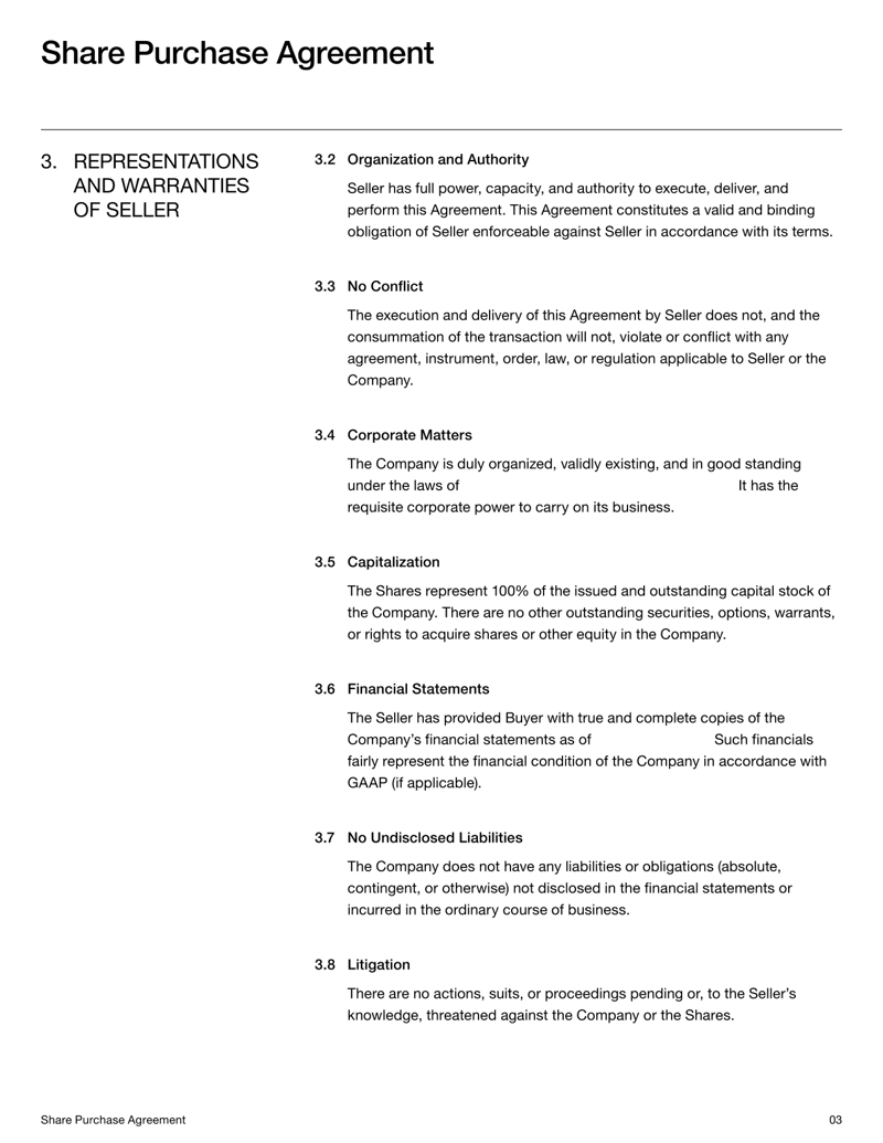 Share Purchase Agreement template detailing terms for the sale and purchase of company shares
