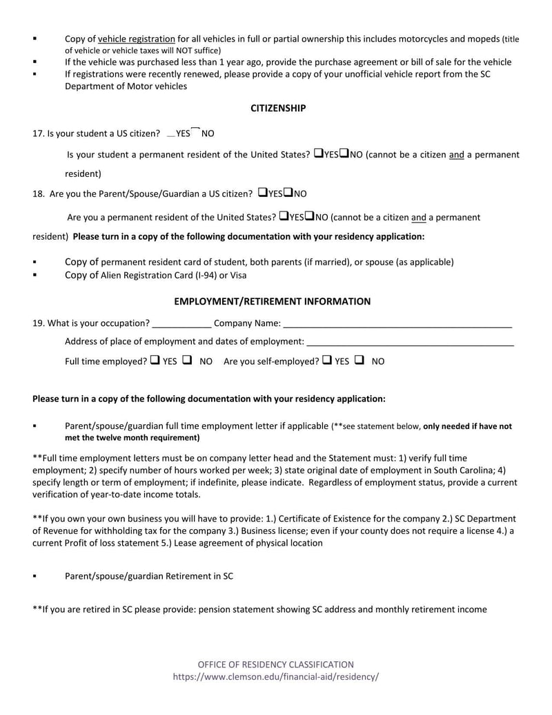 Large thumbnail of Clemson University Residency Application Dependent Form