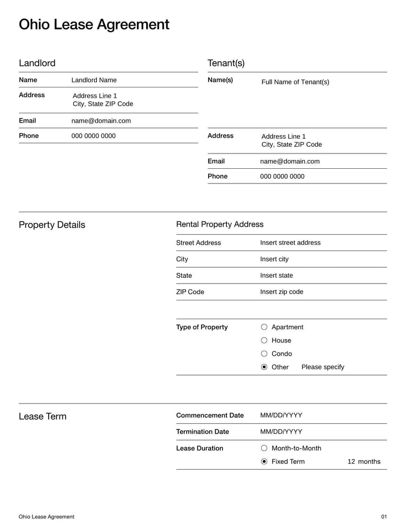 Large thumbnail of Ohio Lease Agreement Template