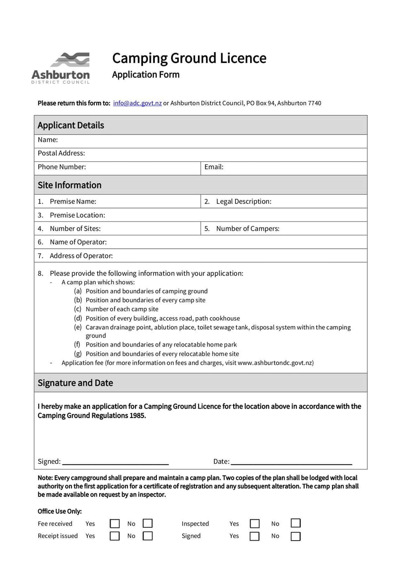 Large thumbnail of Health Campground Licence Form - Sep 2013