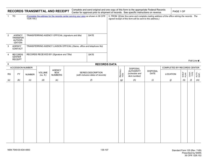 Large thumbnail of SF-135 Records Transmittal and Receipt - Apr 2015
