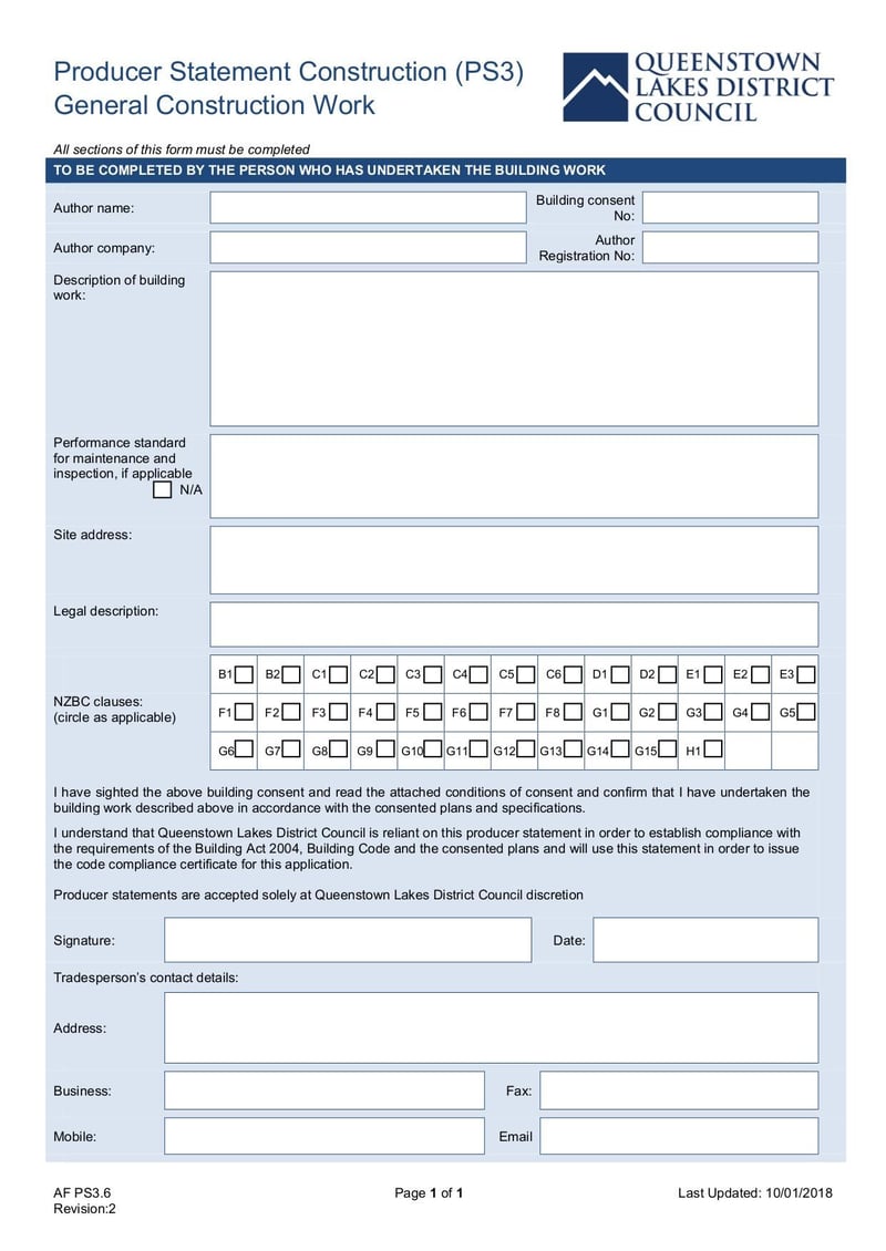 Large thumbnail of AF PS36 Producer Statement Construction PS3 General Construction Work Rev 2 - Jan 2018