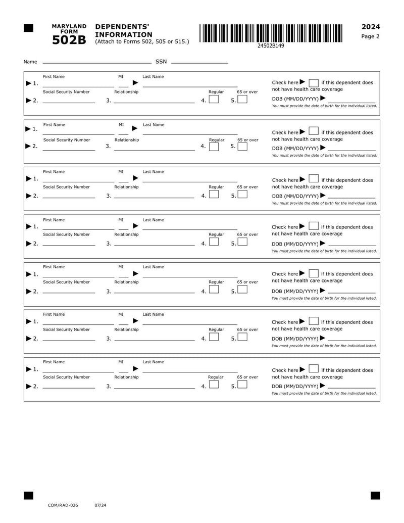 Large thumbnail of Maryland Form 502B - 2023