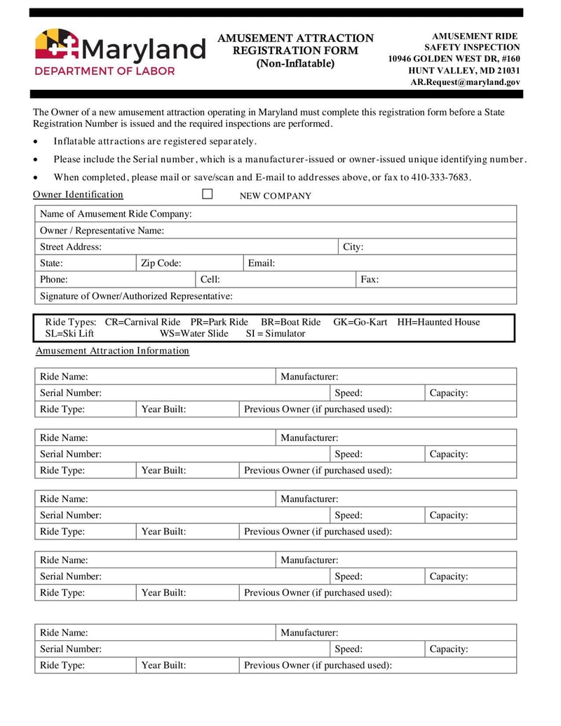 Large thumbnail of Amusement Attraction Registration Form - Jan 2022