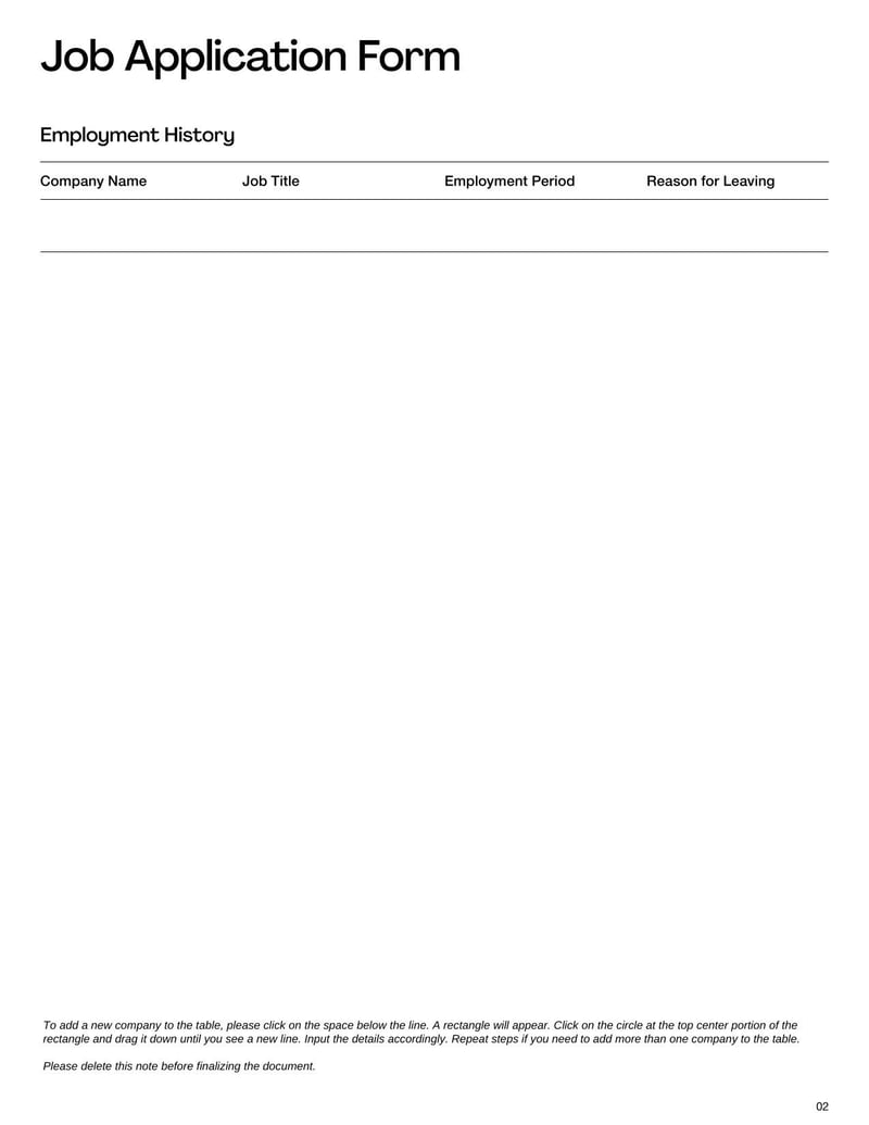 Standard Job Application Form for collecting candidate information during the hiring process