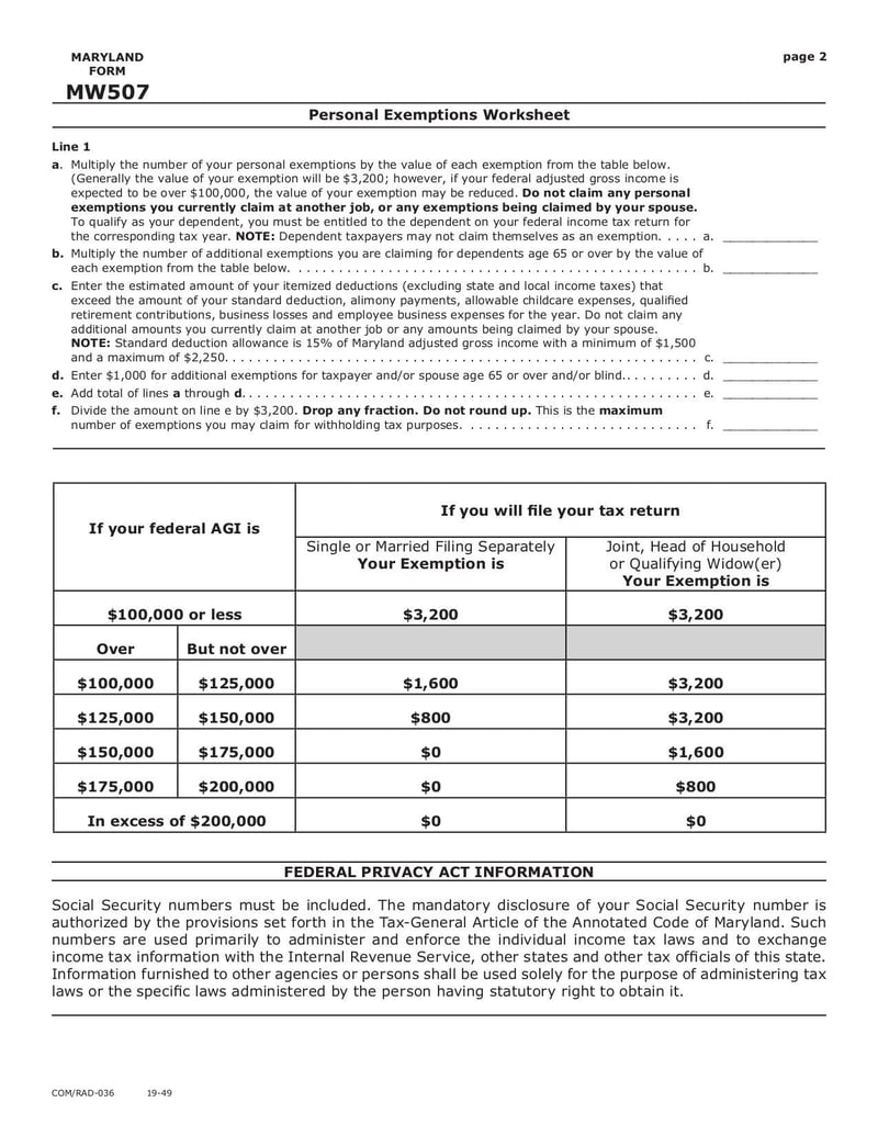 Large thumbnail of MD Withholding Form MW507 - Jan 2019