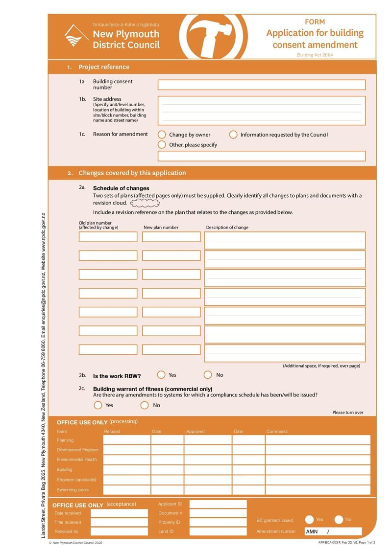Large thumbnail of Application for Building Consent Amendment App BCA 003 F V6 - Feb 2022