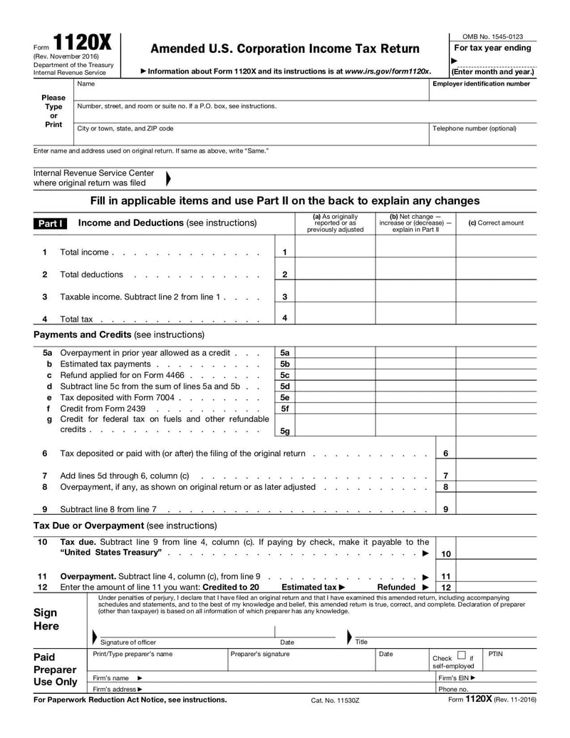 Large thumbnail of Form 1120X - Nov 2016
