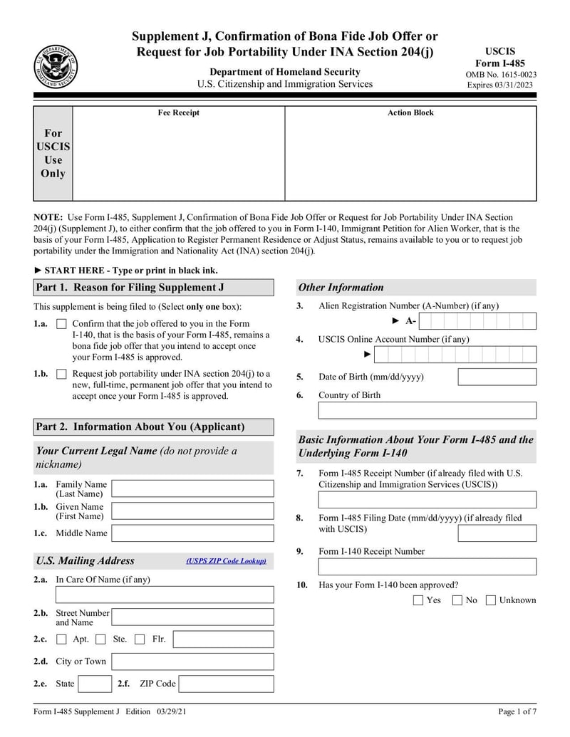 Large thumbnail of Form I-485 Supplement J - Feb 2023