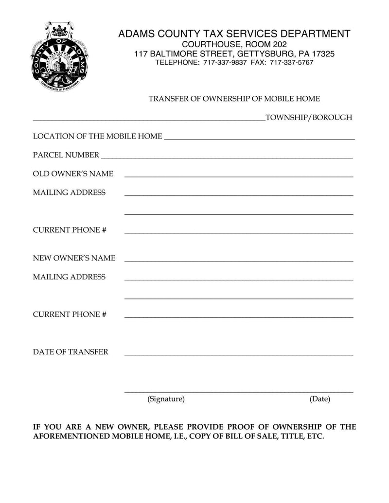 Large thumbnail of Adams County Transfer of Ownership of Mobile Home