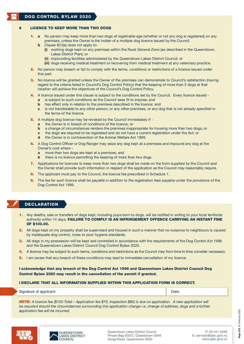 Large thumbnail of QLDC Licence for More Than Two Dogs Application Form - Feb 2022