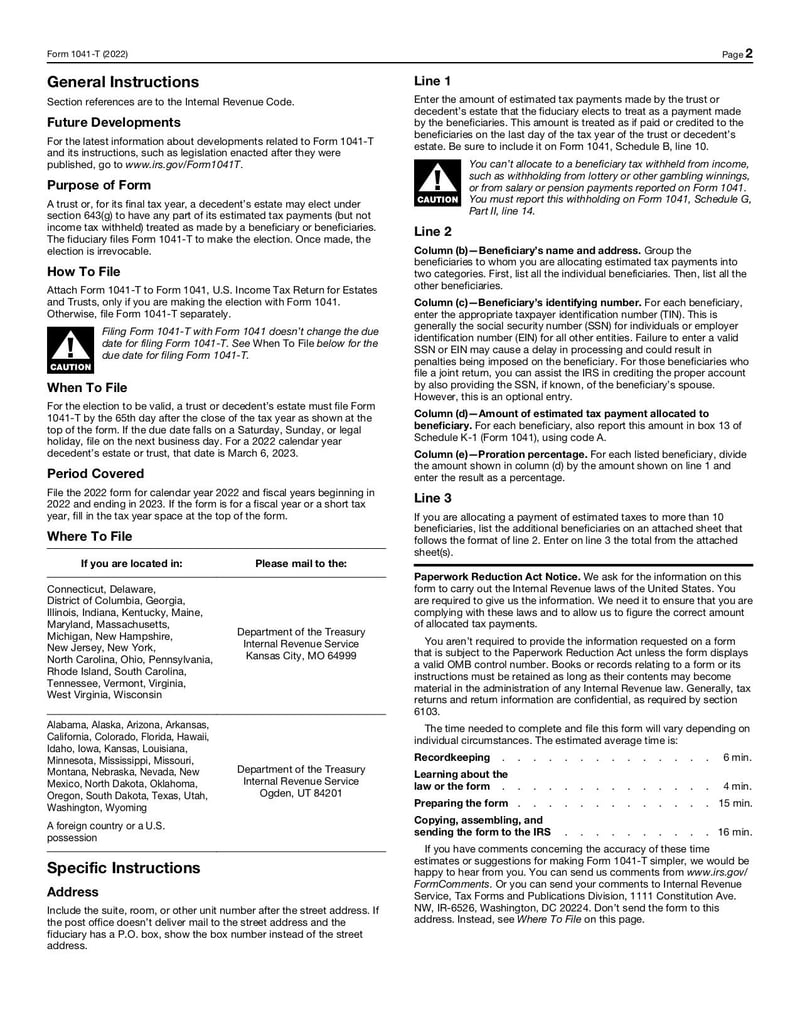 Large thumbnail of Form 1041-T - Nov 2022