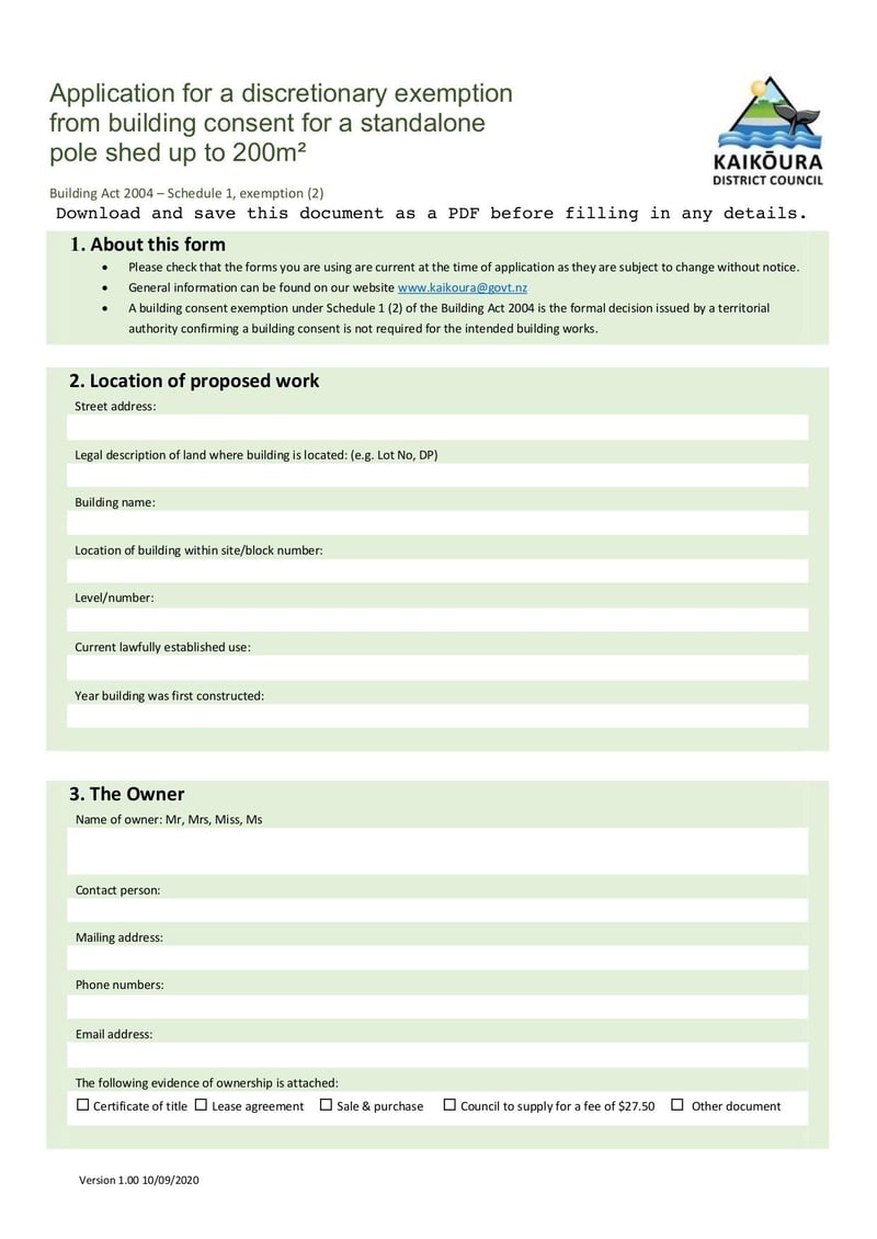 Large thumbnail of Application for Discretionary Exemption from Building Consent - May 2022