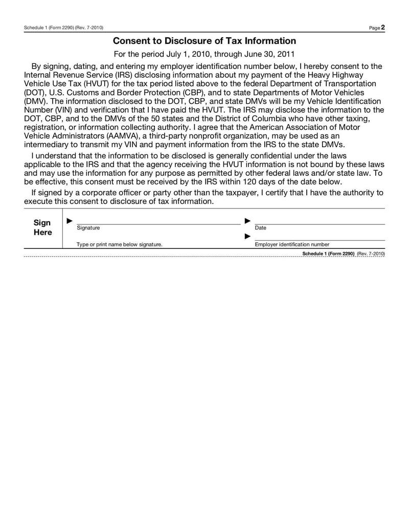 Large thumbnail of Form 2290 - Jul 2010