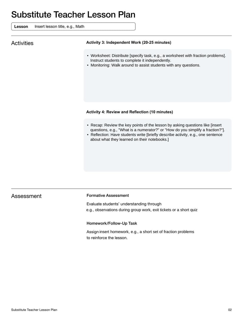Substitute Teacher Lesson Plan for guiding substitute teaching days