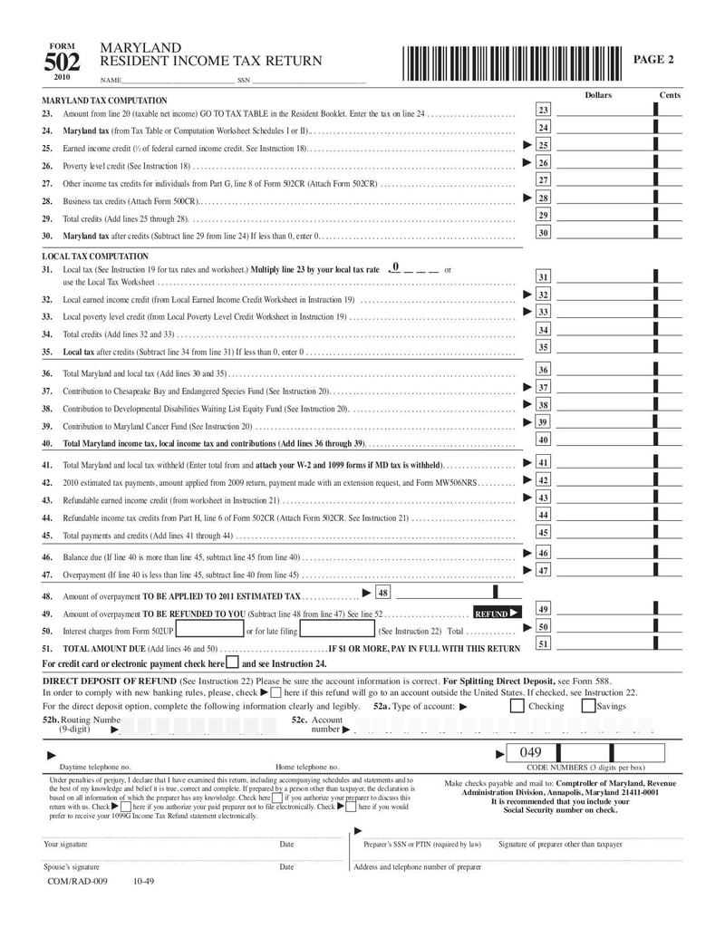 Large thumbnail of Maryland Form 502 - Sep 2017