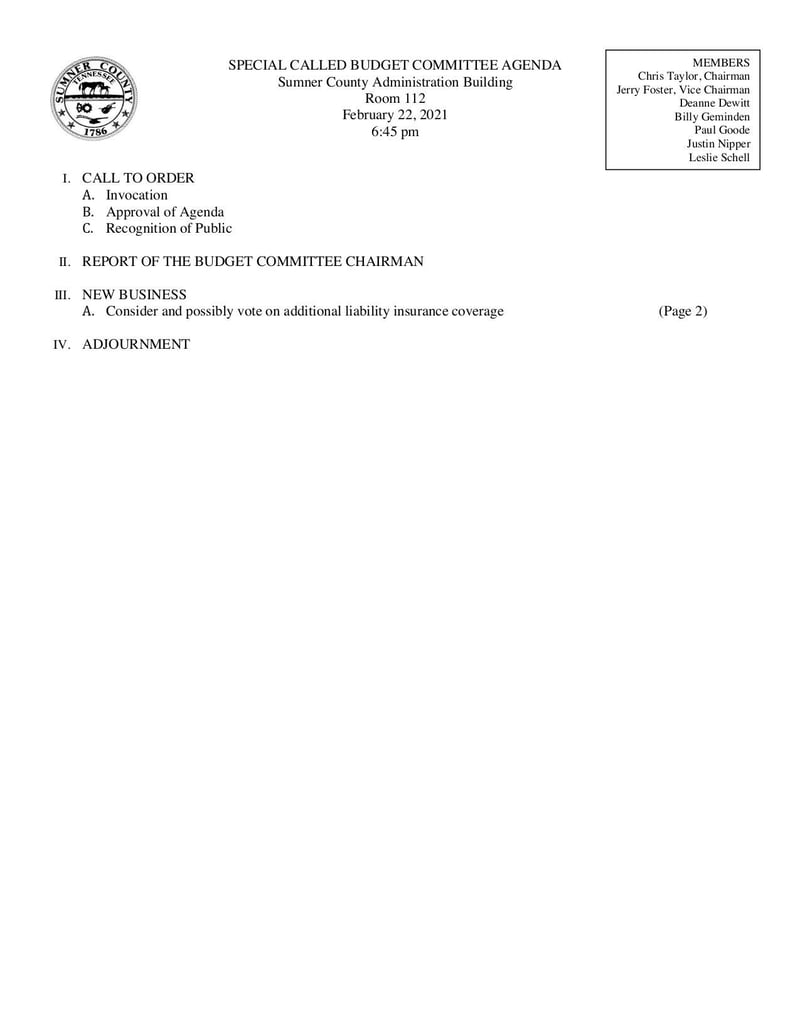 Large thumbnail of Special Called Budget Committee - Feb 2021
