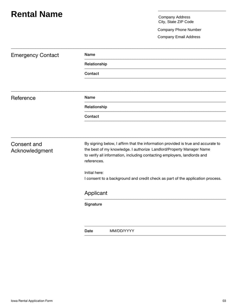 Rental Application Form Iowa for applying to rent in Iowa