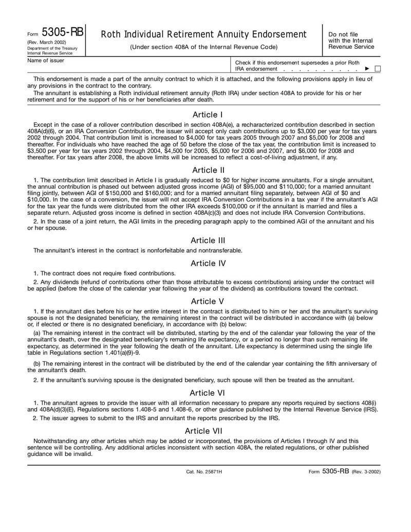 Large thumbnail of Form 5305-RB - Mar 2002