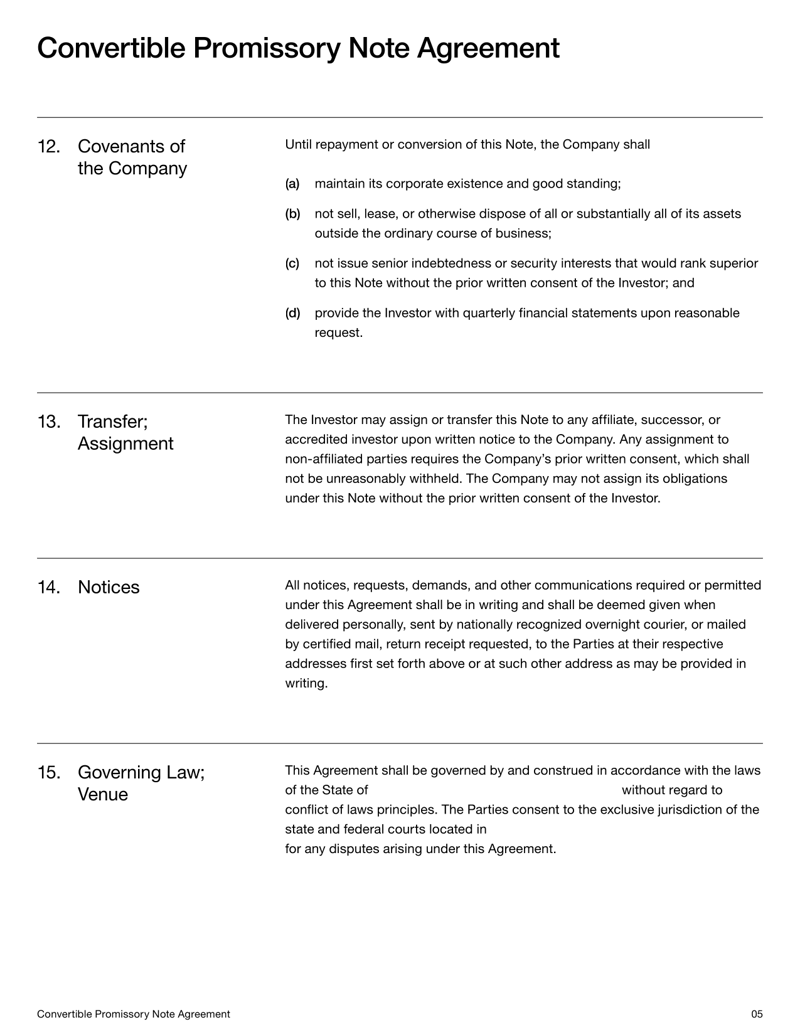 Convertible Note Agreement detailing loan conversion, maturity and financing terms