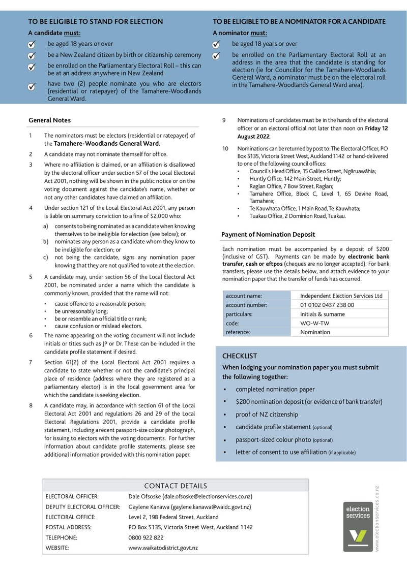 Large thumbnail of Tamahere Woodlands General Ward Nomination Form - Jul 2022