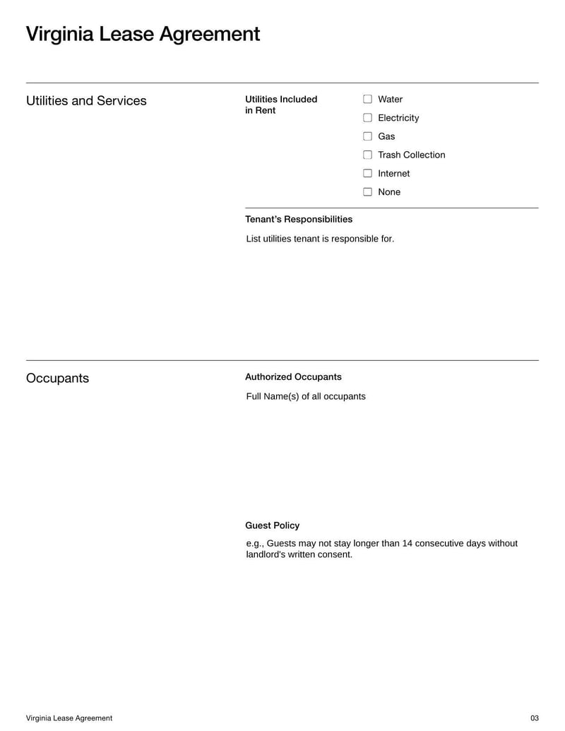 Large thumbnail of Virginia Lease Agreement Template