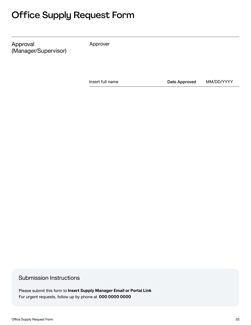 Office Supply Request Form for tracking and managing workplace supply needs