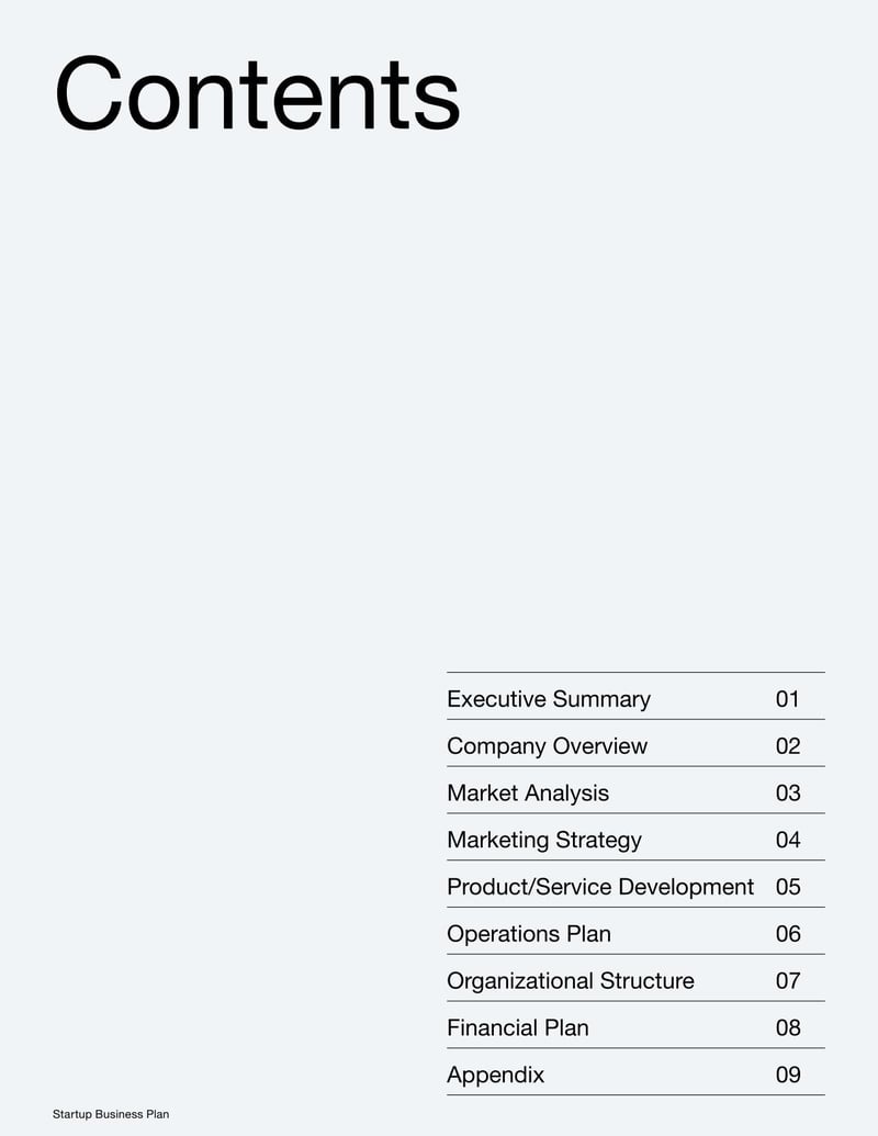 Startup Business Plan for presenting the business model, market research and growth strategy of a new venture