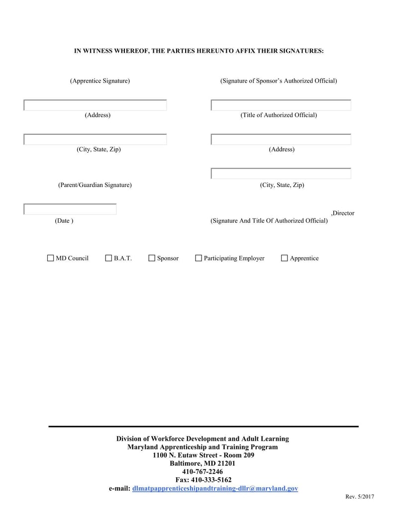 Large thumbnail of Maryland Addendum to Apprenticeship Agreement