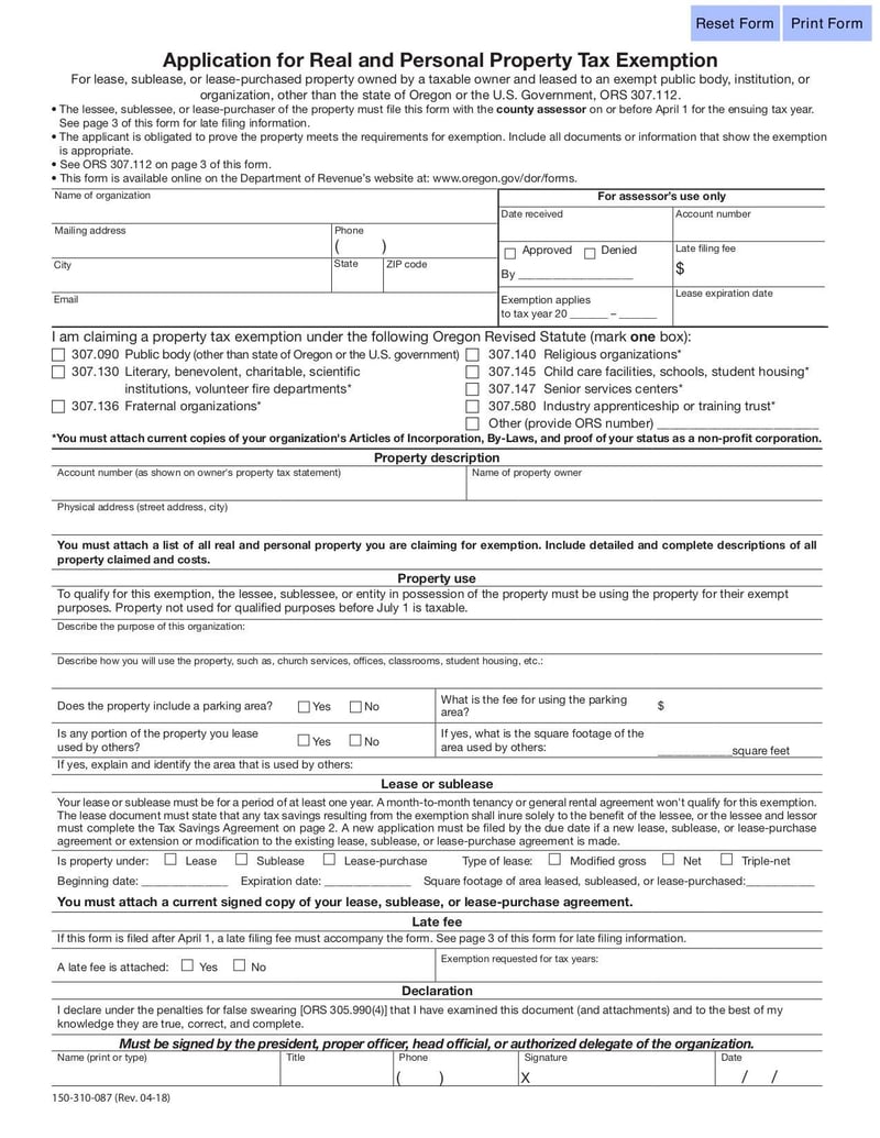 Application for Real and Personal Property Tax Exemption | Fill 